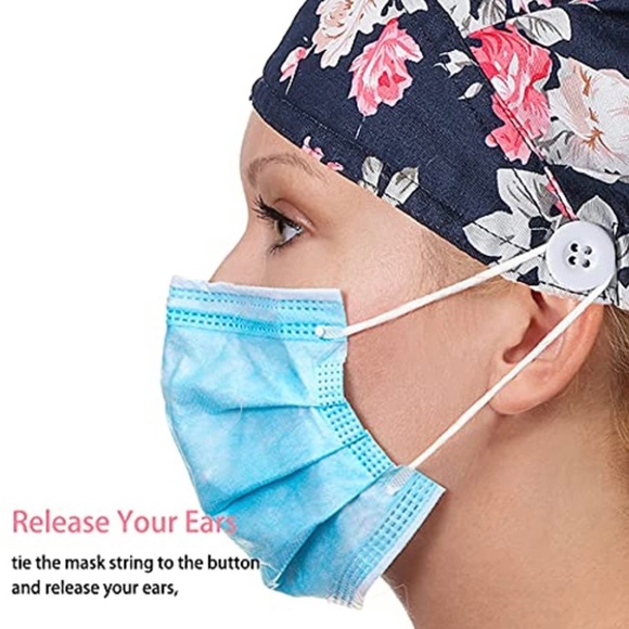 NWT Nurse Scrubs Hat with Buttons for Medical Mask Loops - Picture 2 of 7